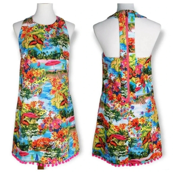 Nicole Miller Dresses & Skirts - Nicole Miller Tropical Paradise Sundress with Pom Pom Fringe Hem